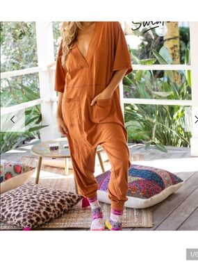 Natural Life Medium Orange Charlie Jumpsuit with Pockets